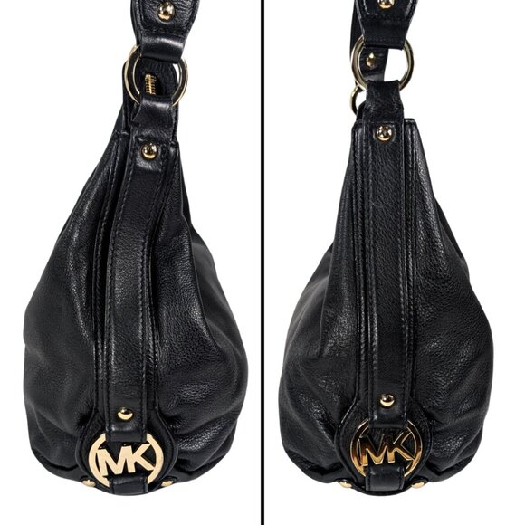 Michael Kors Black Pebbled Leather Hobo Shoulder Bag Sutton Oyster Vitello - Picture 4 of 9